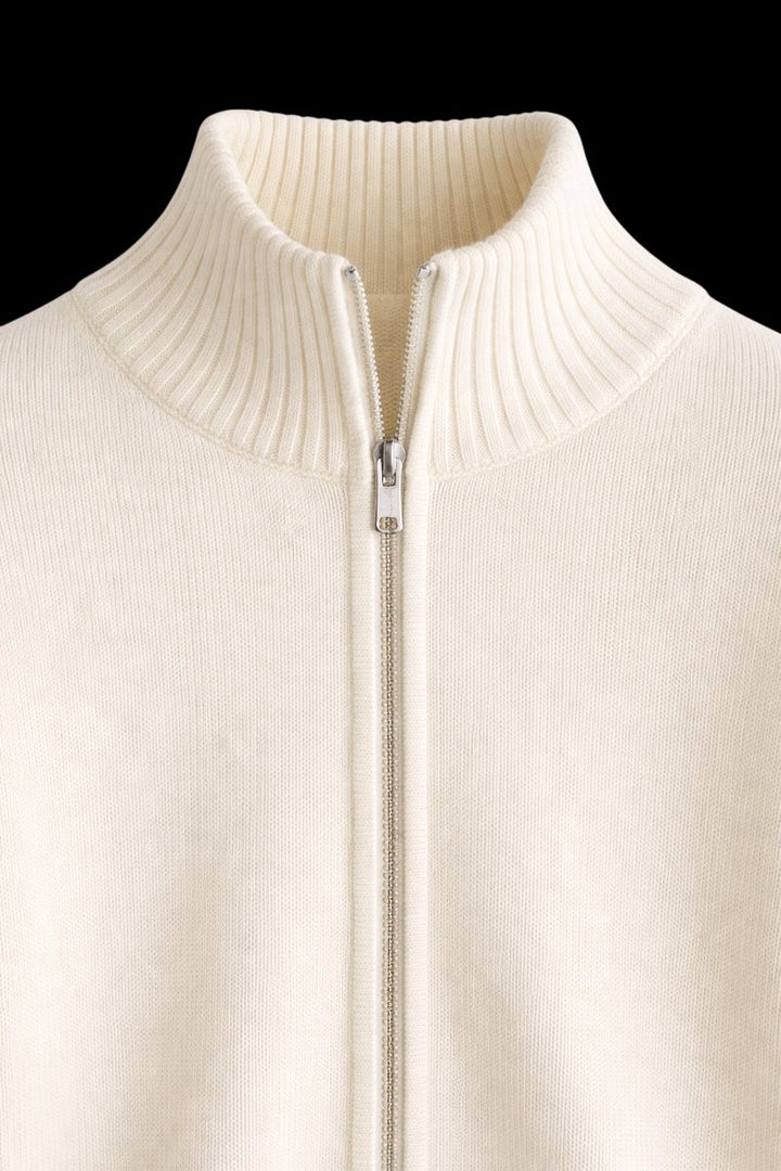 Men's Full-Zip Knit Bomber Jacket Structured Ribbed Cardigan