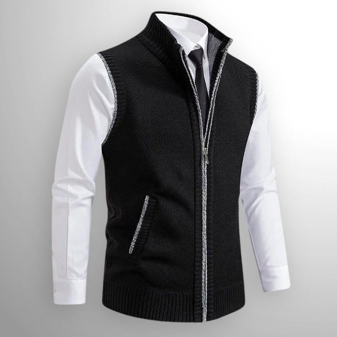 Men's Full-Zip Knitted Cardigan Sleeveless Lambswool Gilet