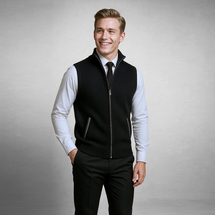 Men's Full-Zip Knitted Cardigan Sleeveless Lambswool Gilet