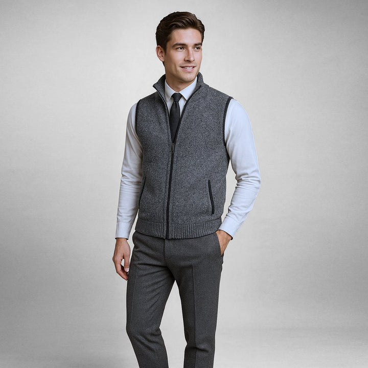 Men's Full-Zip Knitted Cardigan Sleeveless Lambswool Gilet