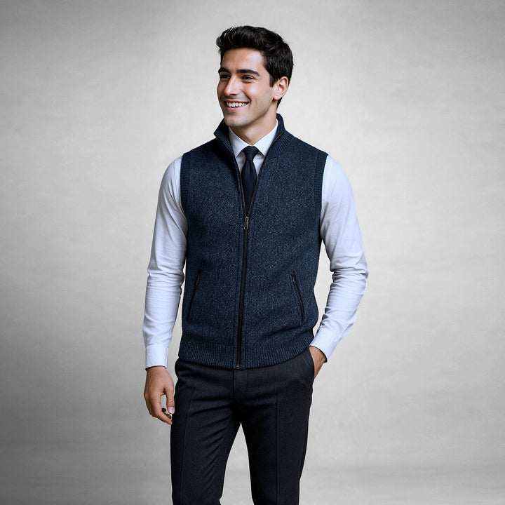Men's Full-Zip Knitted Cardigan Sleeveless Lambswool Gilet