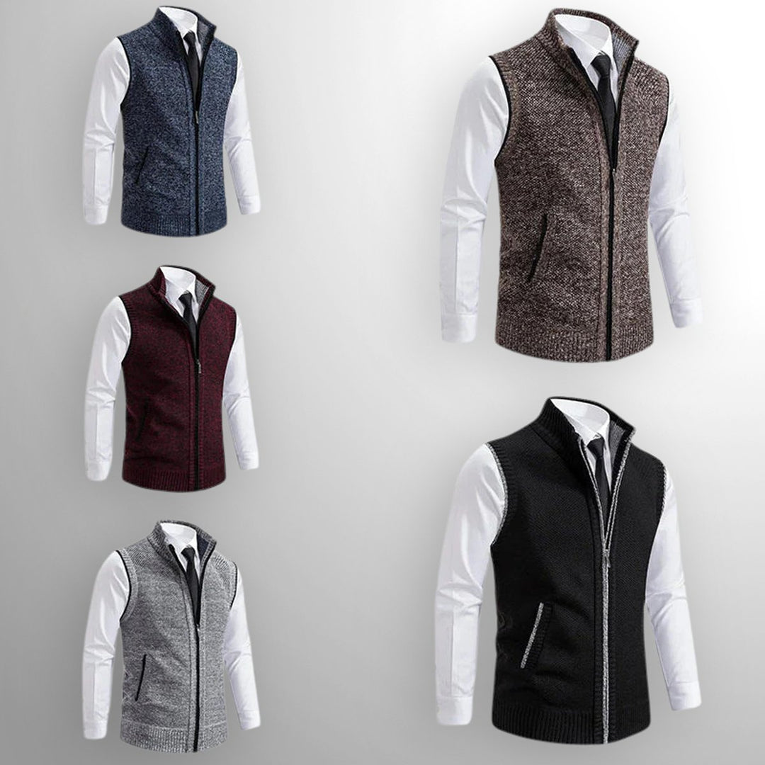 Men's Full-Zip Knitted Cardigan Sleeveless Lambswool Gilet