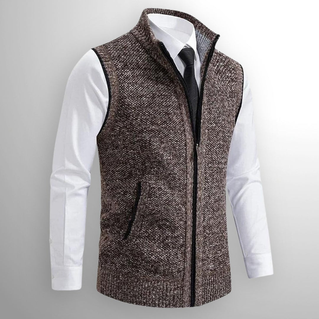 Men's Full-Zip Knitted Cardigan Sleeveless Lambswool Gilet