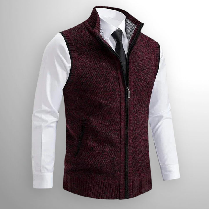 Men's Full-Zip Knitted Cardigan Sleeveless Lambswool Gilet