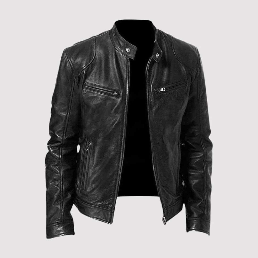 Men's Genuine Leather Biker Jacket Bomber Zip-Up Coat
