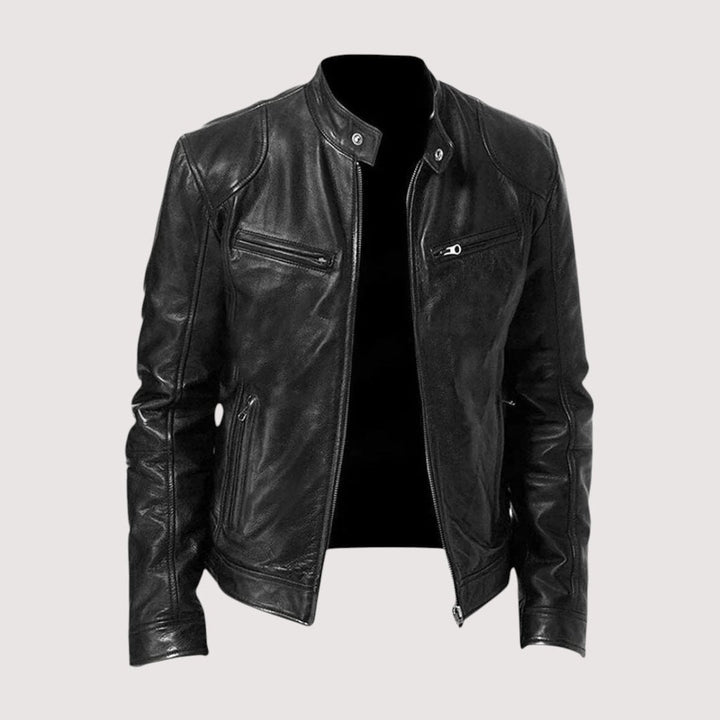 Men's Genuine Leather Biker Jacket Bomber Zip-Up Coat