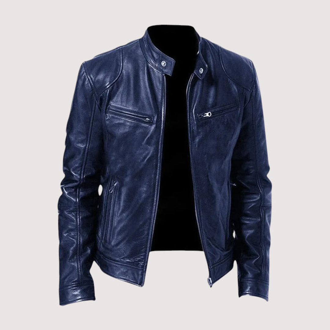 Men's Genuine Leather Biker Jacket Bomber Zip-Up Coat