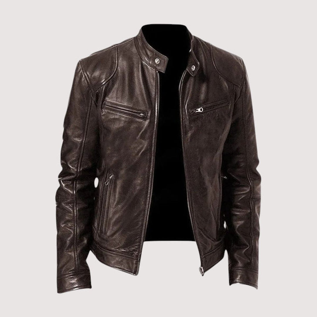 Men's Genuine Leather Biker Jacket Bomber Zip-Up Coat