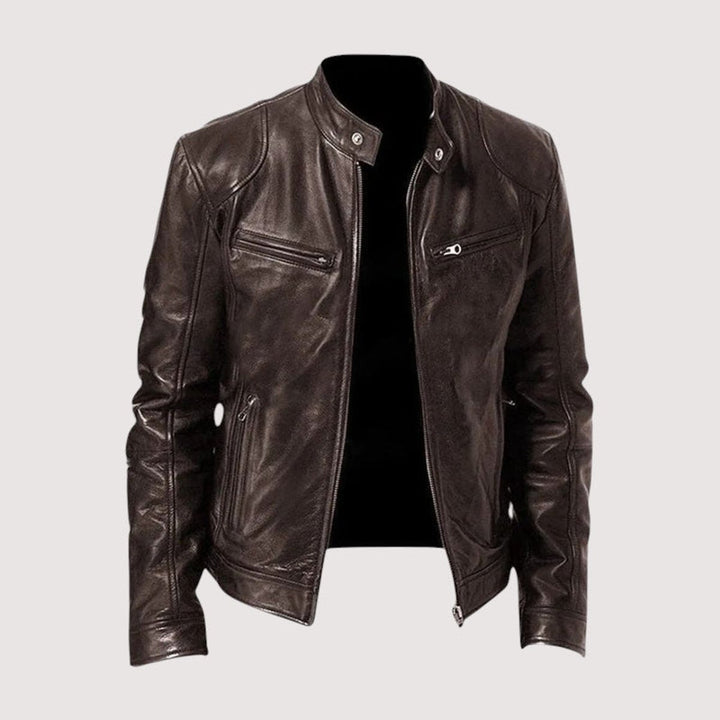 Men's Genuine Leather Biker Jacket Bomber Zip-Up Coat