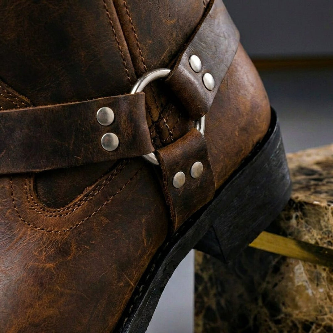 Men's Genuine Leather Harness Knee-High Western Boots