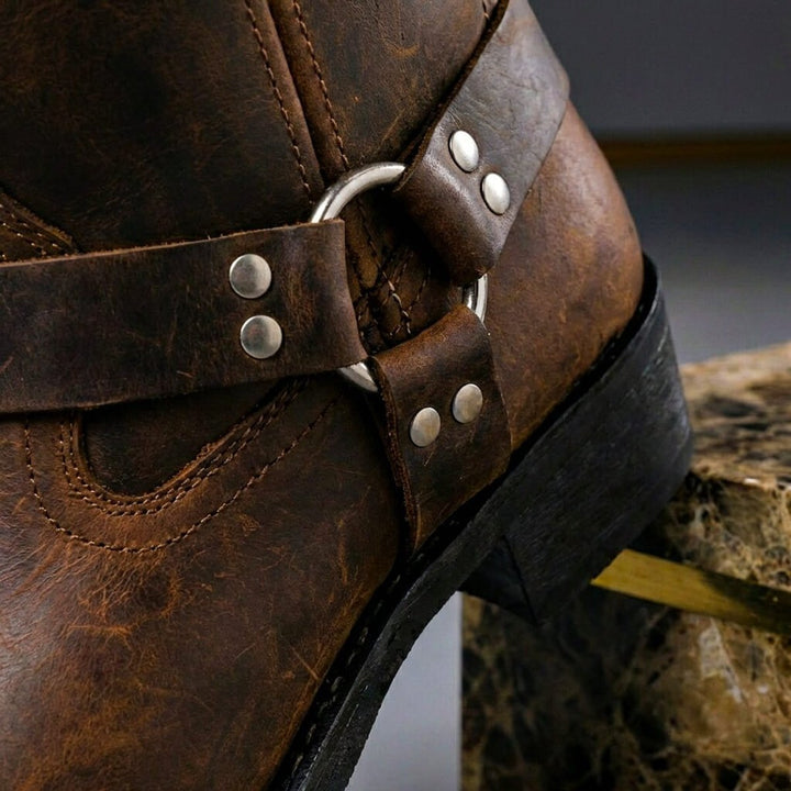 Men's Genuine Leather Harness Knee-High Western Boots