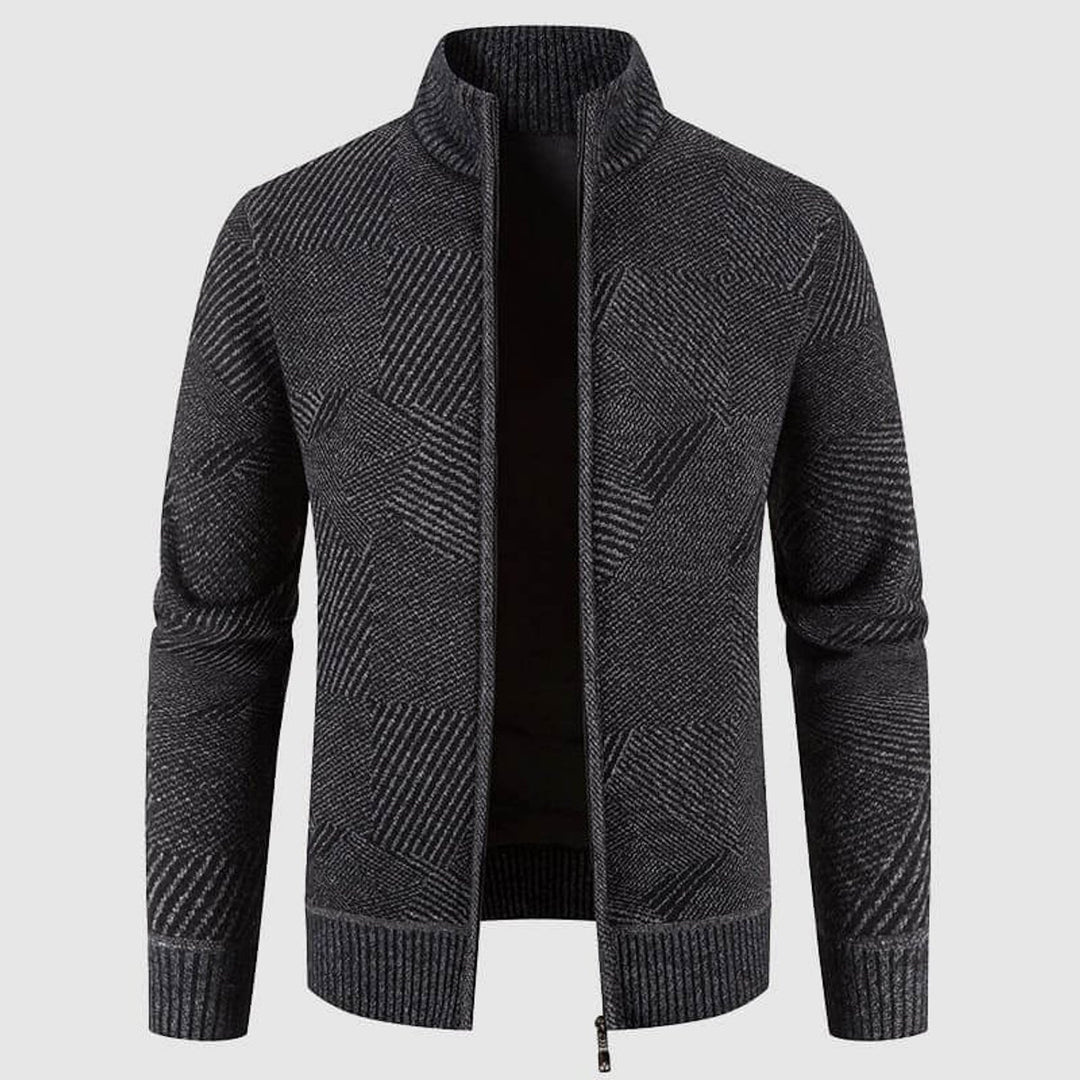 Men's Geometric Knit Zip-Up Bomber Jacket Cardigan