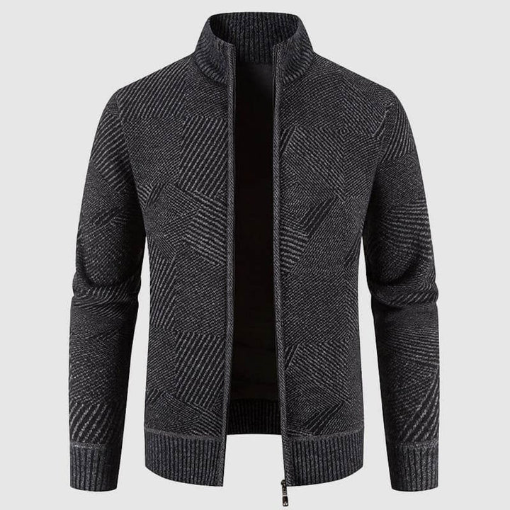 Men's Geometric Knit Zip-Up Bomber Jacket Cardigan