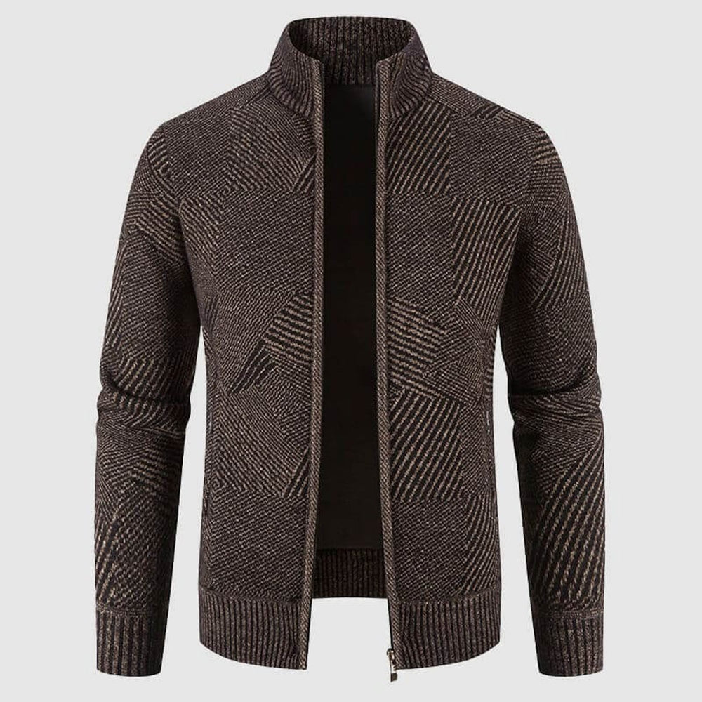 Men's Geometric Knit Zip-Up Bomber Jacket Cardigan