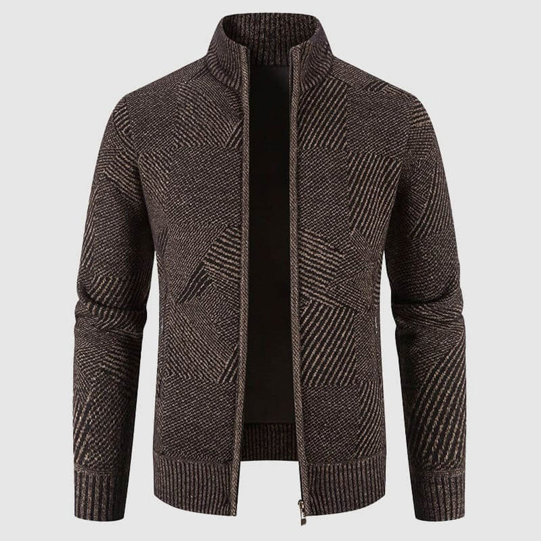 Men's Geometric Knit Zip-Up Bomber Jacket Cardigan