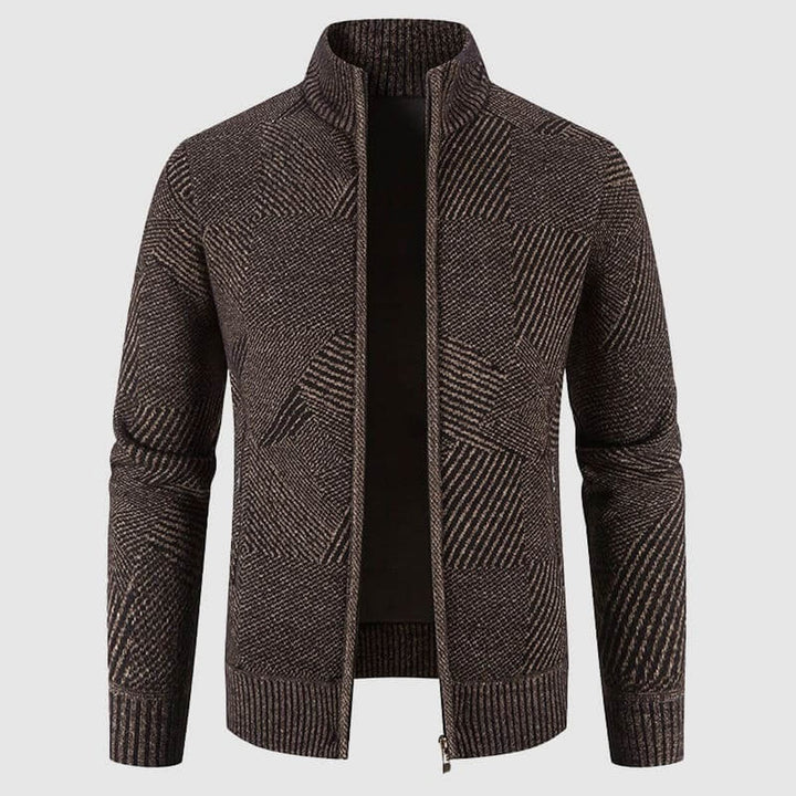 Men's Geometric Knit Zip-Up Bomber Jacket Cardigan