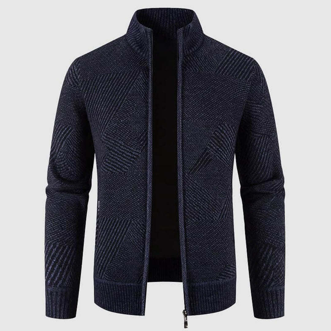 Men's Geometric Knit Zip-Up Bomber Jacket Cardigan