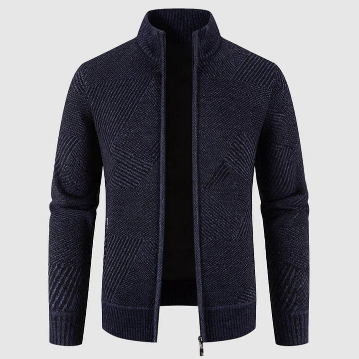 Men's Geometric Knit Zip-Up Bomber Jacket Cardigan
