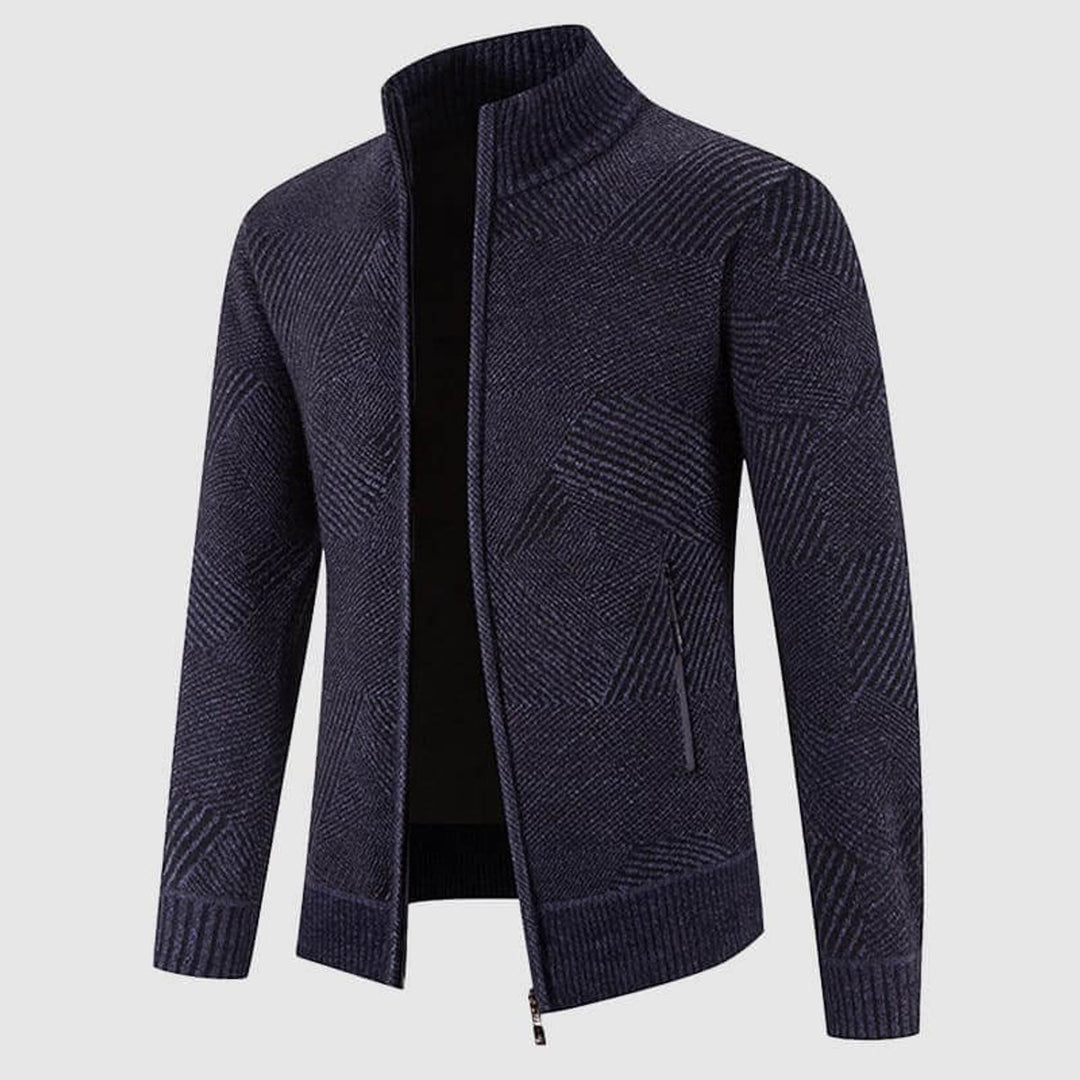 Men's Geometric Knit Zip-Up Bomber Jacket Cardigan