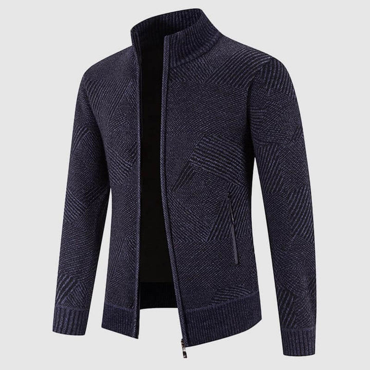 Men's Geometric Knit Zip-Up Bomber Jacket Cardigan