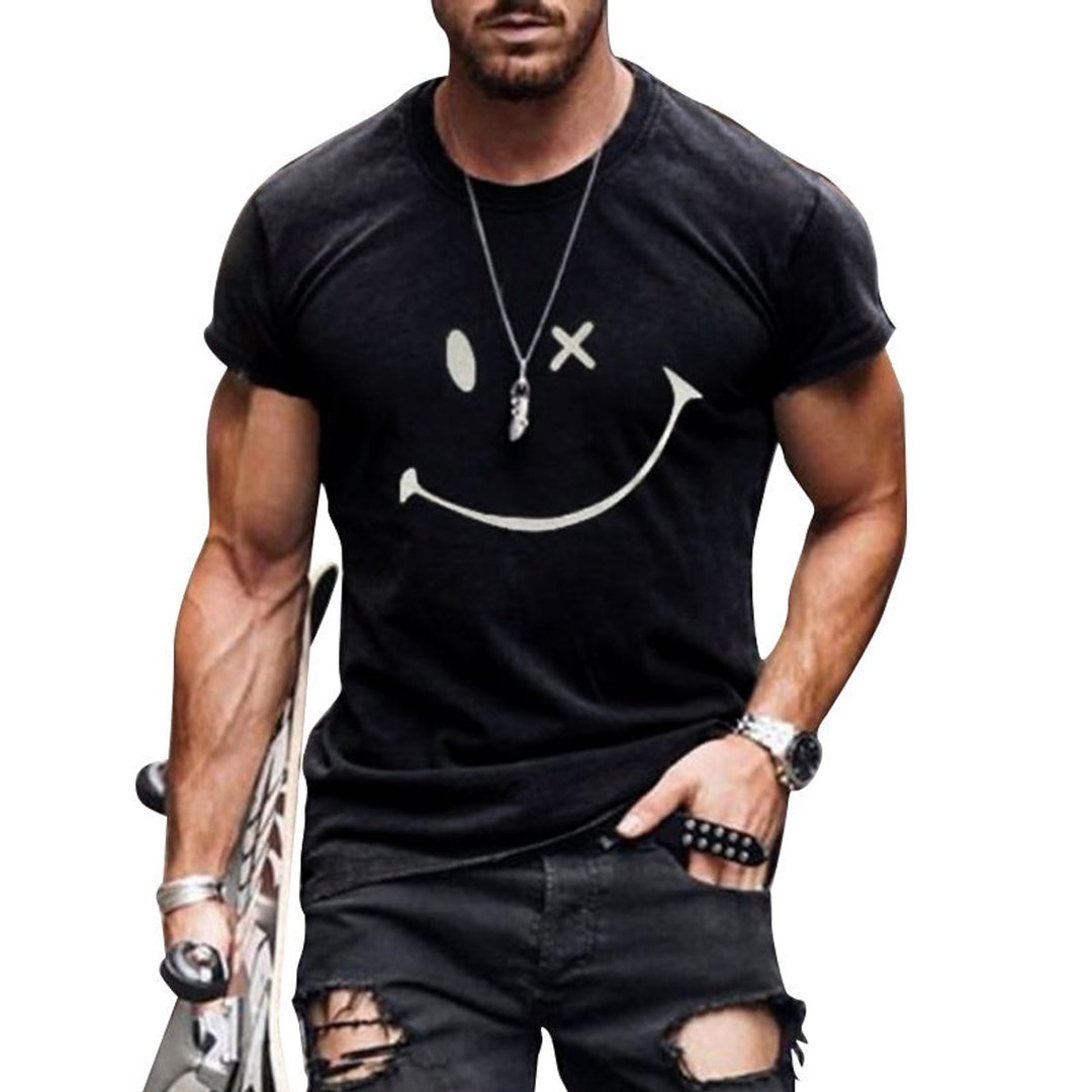 Mens Graphic Smiley Face Short-Sleeve Casual T-Shirt