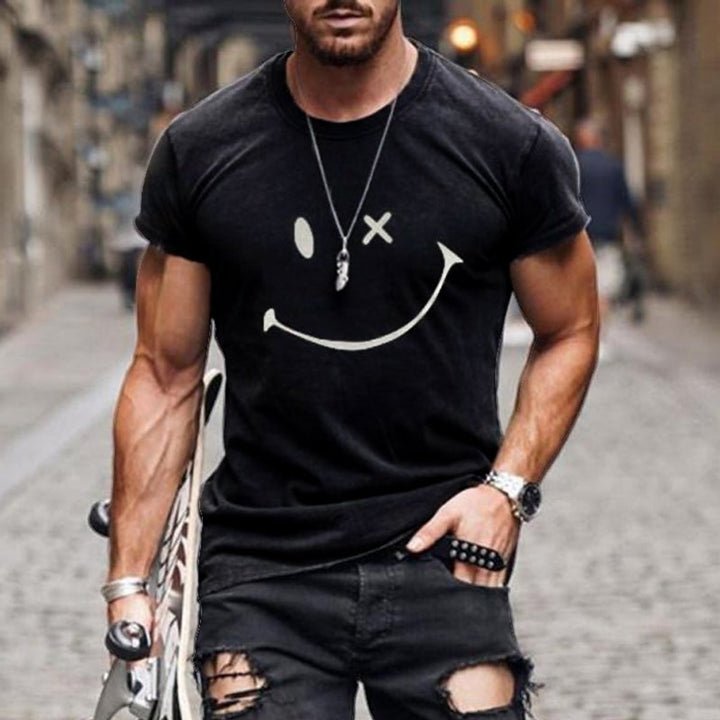 Mens Graphic Smiley Face Short-Sleeve Casual T-Shirt