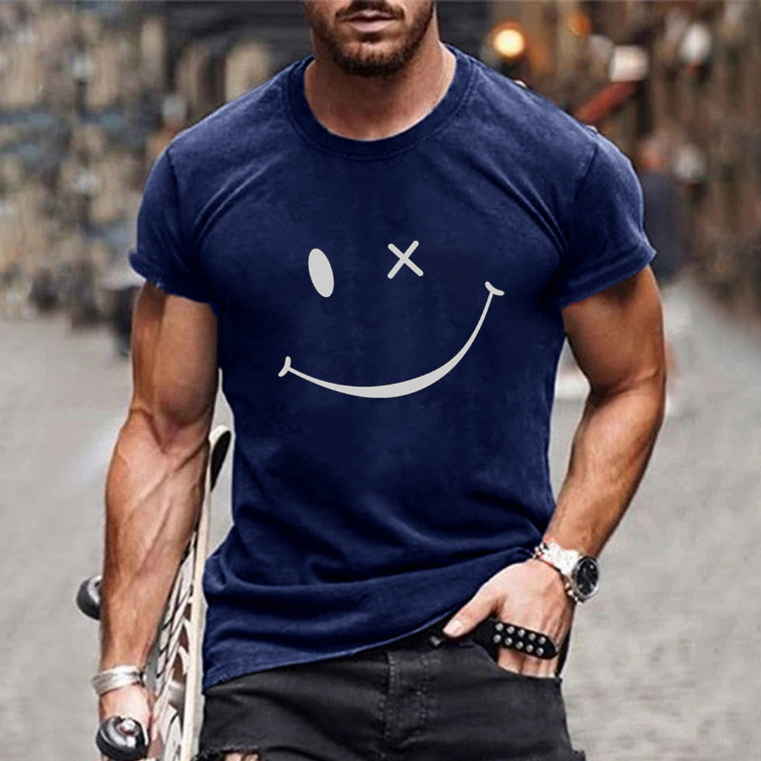 Mens Graphic Smiley Face Short-Sleeve Casual T-Shirt