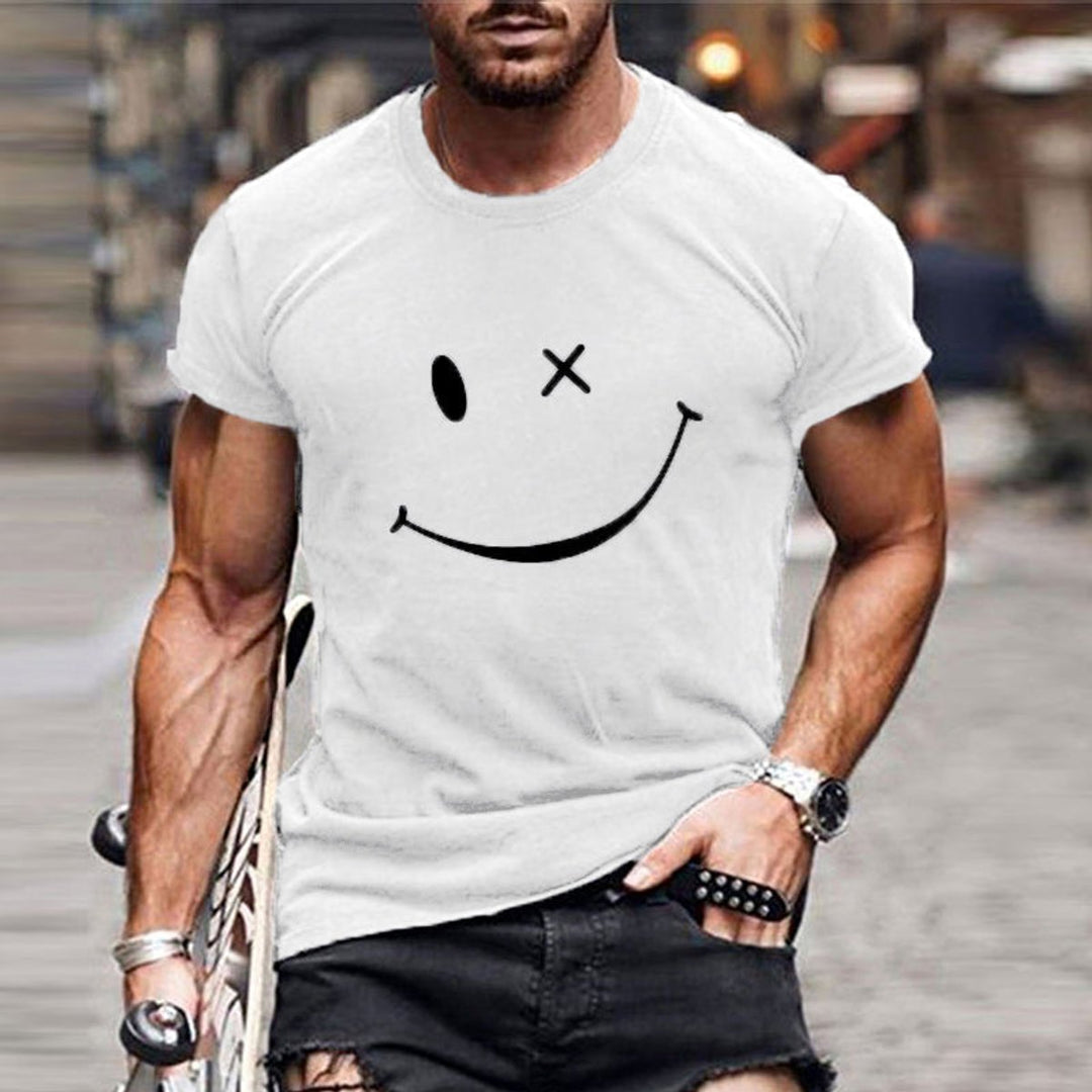 Mens Graphic Smiley Face Short-Sleeve Casual T-Shirt