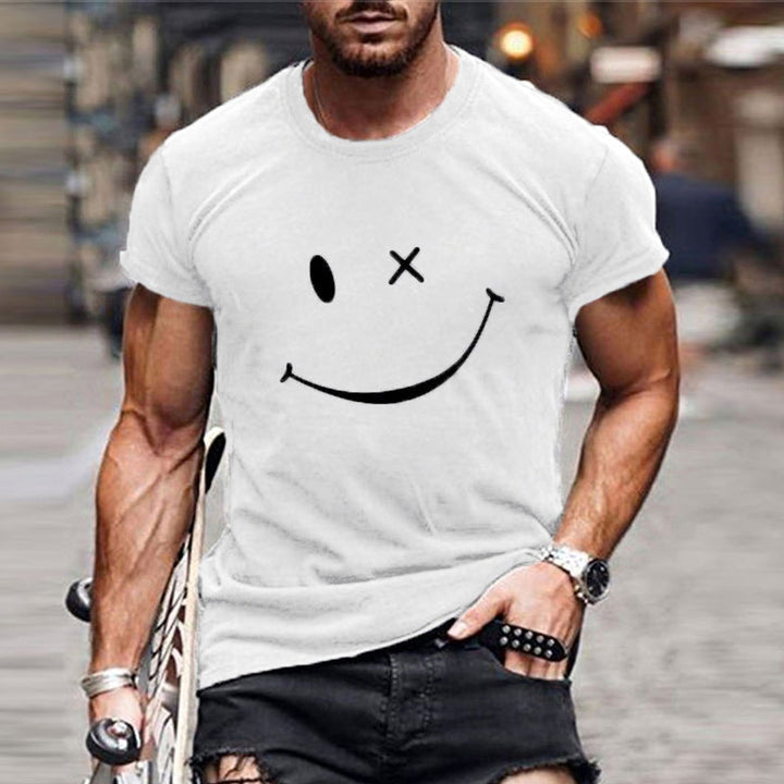Mens Graphic Smiley Face Short-Sleeve Casual T-Shirt