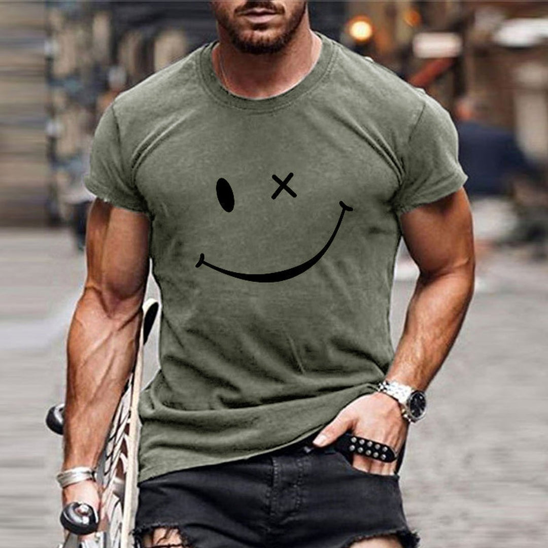 Mens Graphic Smiley Face Short-Sleeve Casual T-Shirt