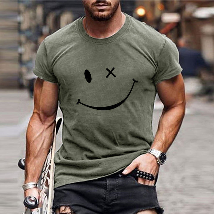 Mens Graphic Smiley Face Short-Sleeve Casual T-Shirt