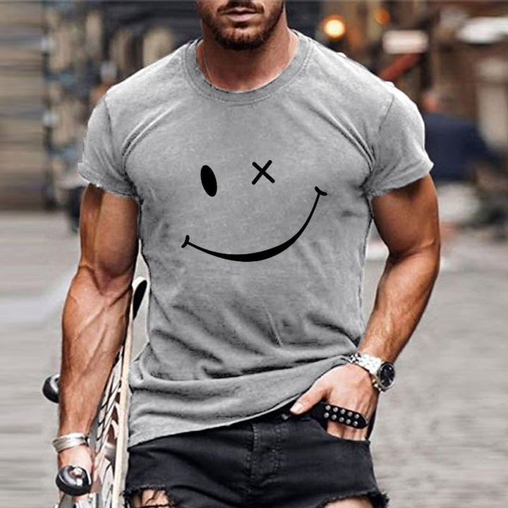 Mens Graphic Smiley Face Short-Sleeve Casual T-Shirt