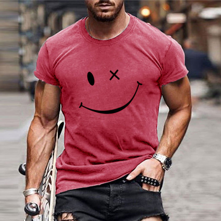 Mens Graphic Smiley Face Short-Sleeve Casual T-Shirt