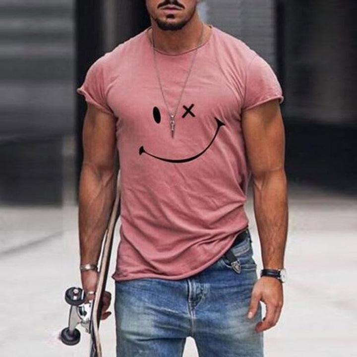 Mens Graphic Smiley Face Short-Sleeve Casual T-Shirt