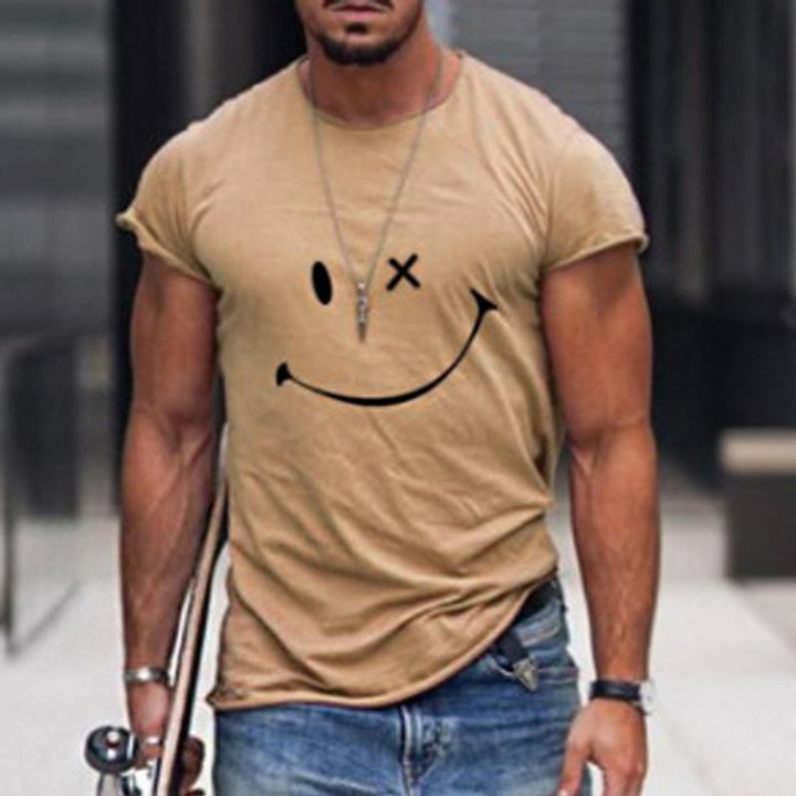 Mens Graphic Smiley Face Short-Sleeve Casual T-Shirt