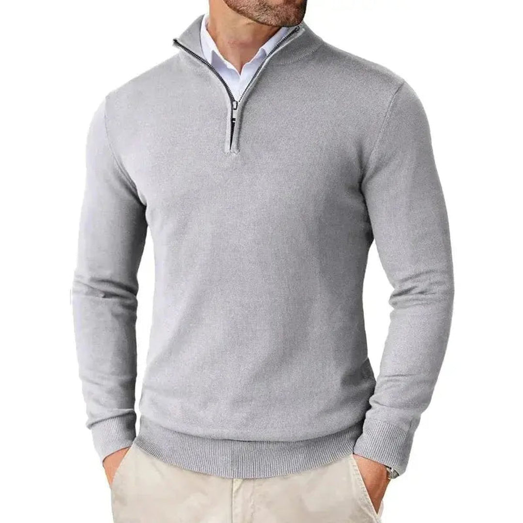 Men's Half-Zip Knitted Jumper Slim-Fit Quarter-Zip Pullover
