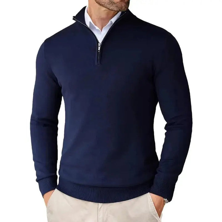 Men's Half-Zip Knitted Jumper Slim-Fit Quarter-Zip Pullover