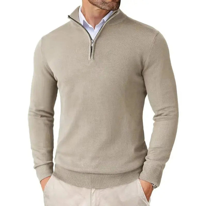 Men's Half-Zip Knitted Jumper Slim-Fit Quarter-Zip Pullover