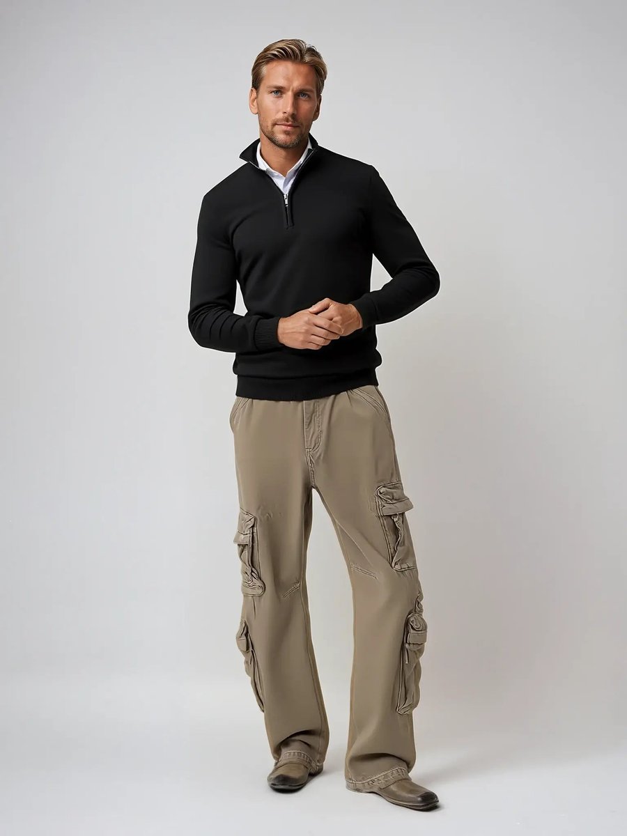 Men's Half-Zip Knitted Jumper Slim-Fit Quarter-Zip Pullover