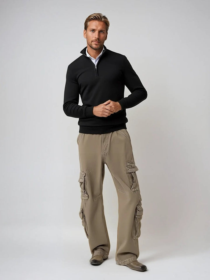 Men's Half-Zip Knitted Jumper Slim-Fit Quarter-Zip Pullover