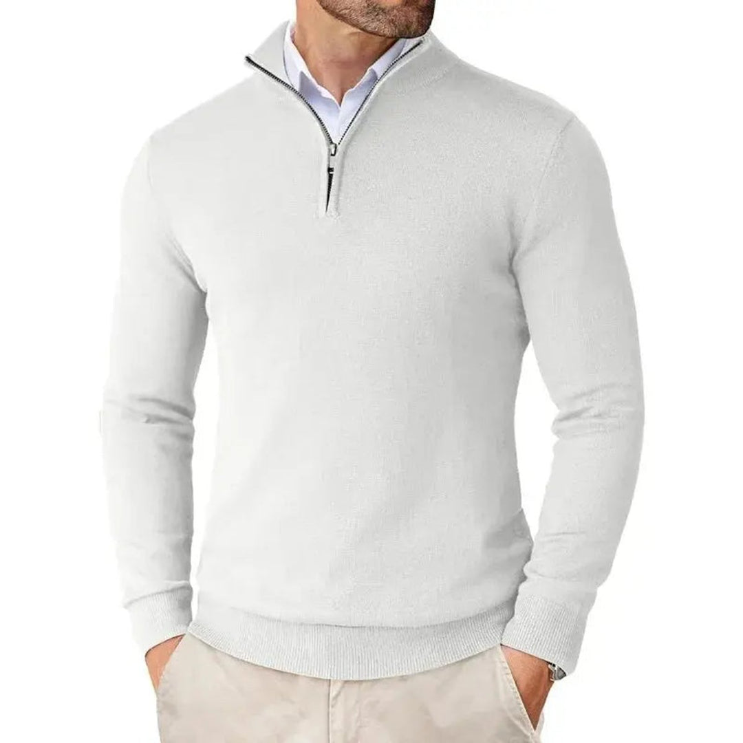 Men's Half-Zip Knitted Jumper Slim-Fit Quarter-Zip Pullover