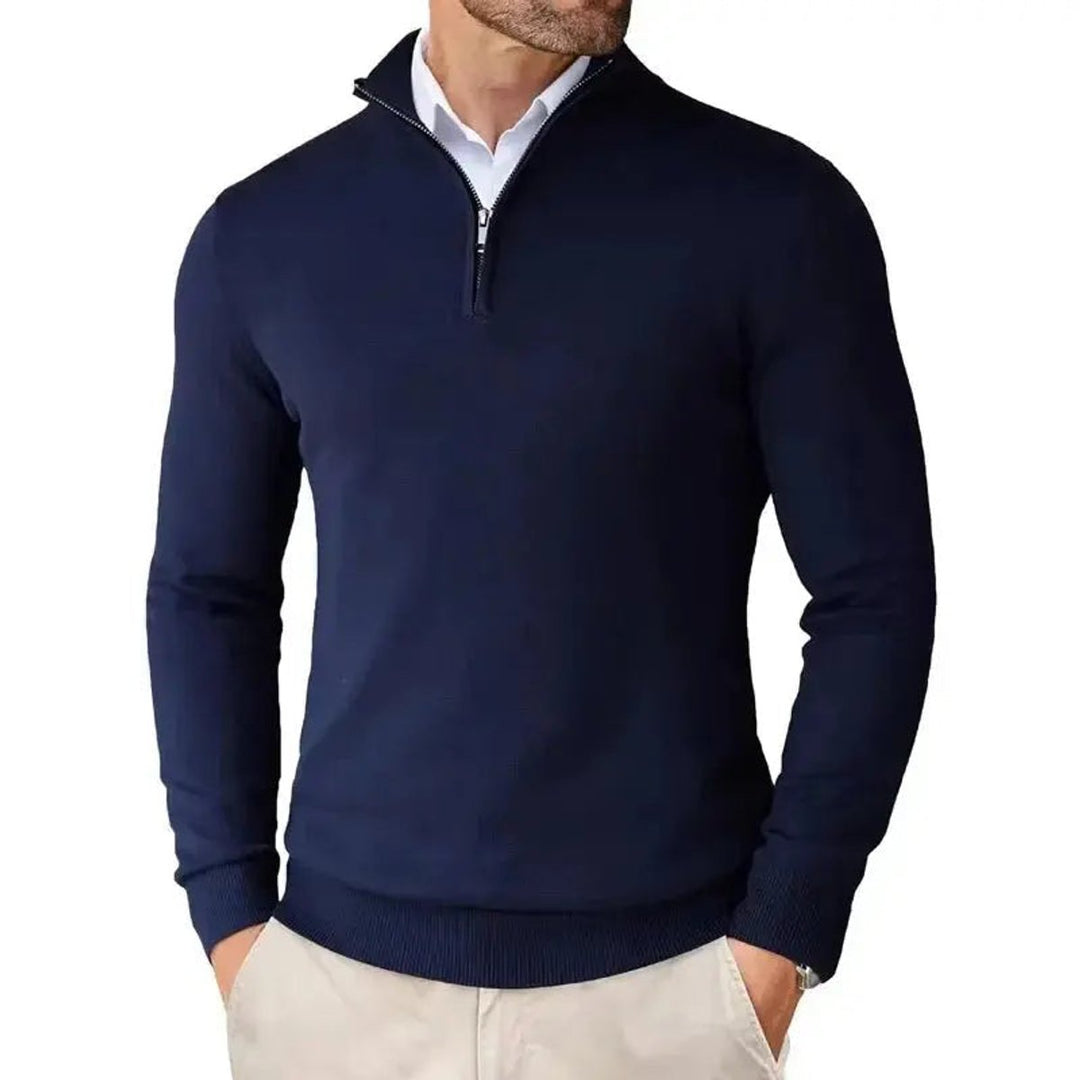 Men's Half-Zip Knitted Jumper Slim-Fit Quarter-Zip Pullover