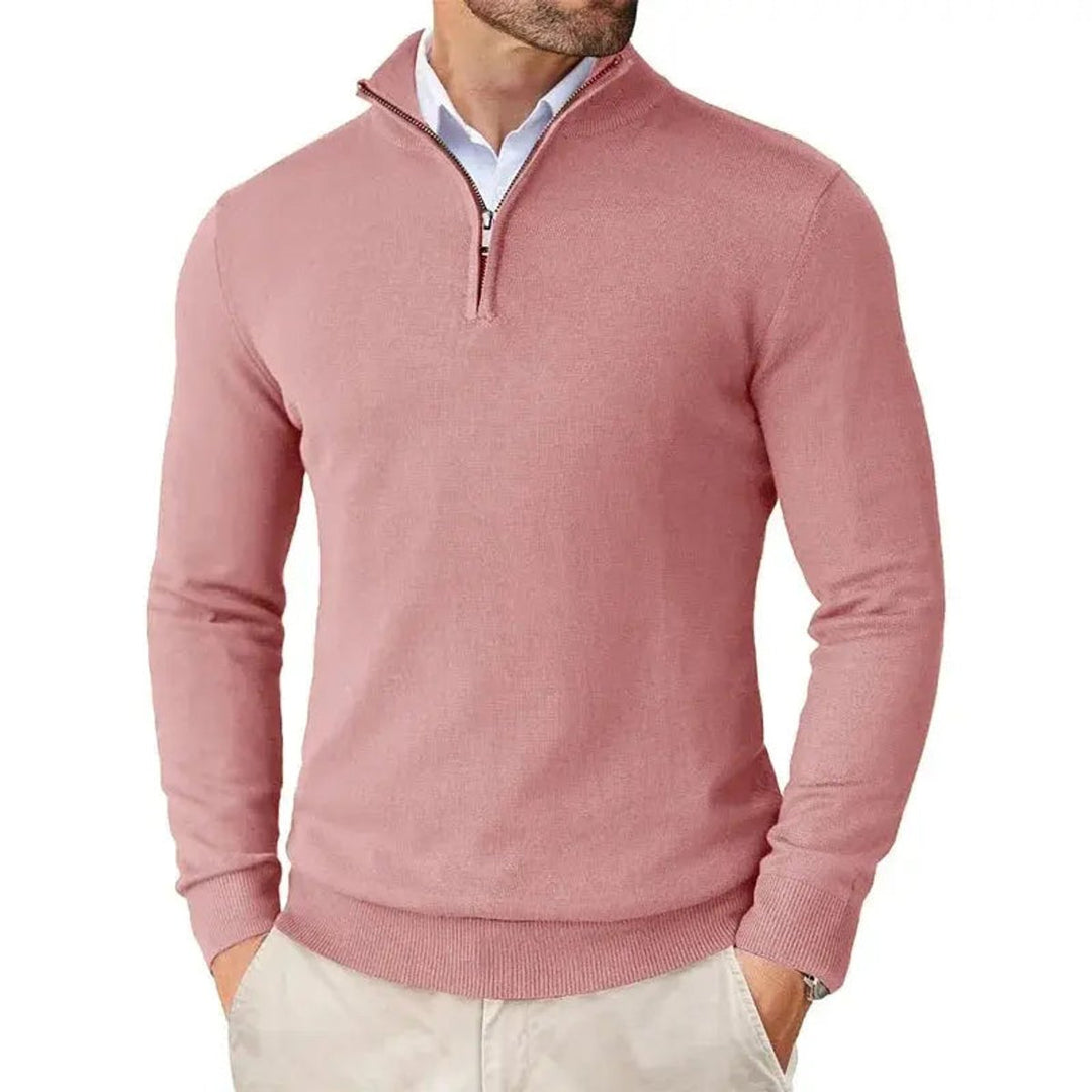 Men's Half-Zip Knitted Jumper Slim-Fit Quarter-Zip Pullover