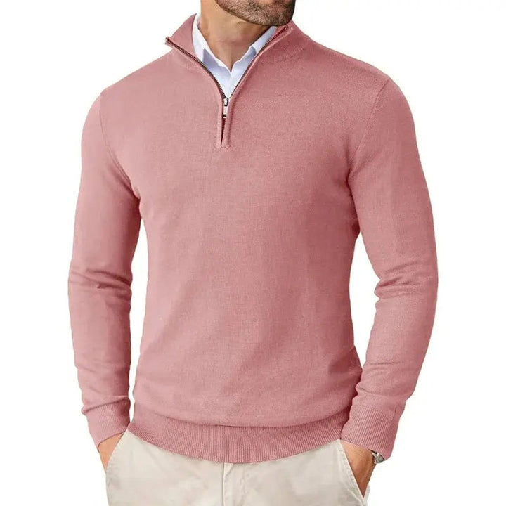 Men's Half-Zip Knitted Jumper Slim-Fit Quarter-Zip Pullover
