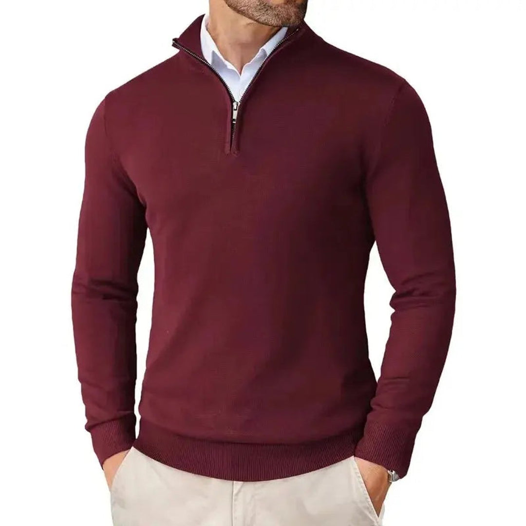 Men's Half-Zip Knitted Jumper Slim-Fit Quarter-Zip Pullover