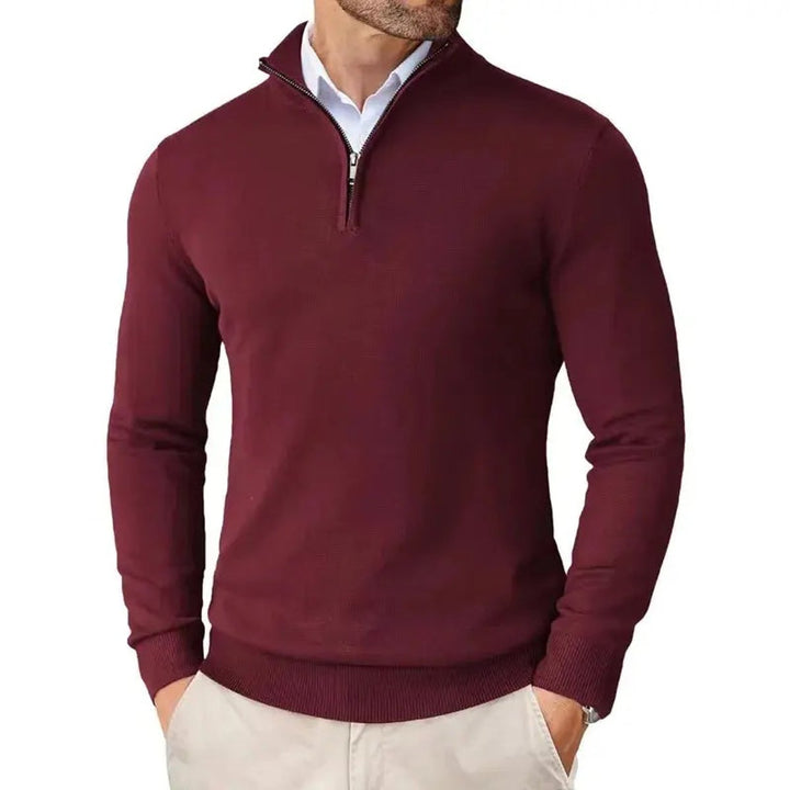 Men's Half-Zip Knitted Jumper Slim-Fit Quarter-Zip Pullover