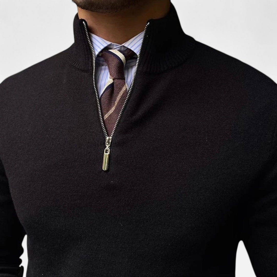 Men's Half-Zip Knitted Jumper Smart Casual Quarter-Zip Pullover