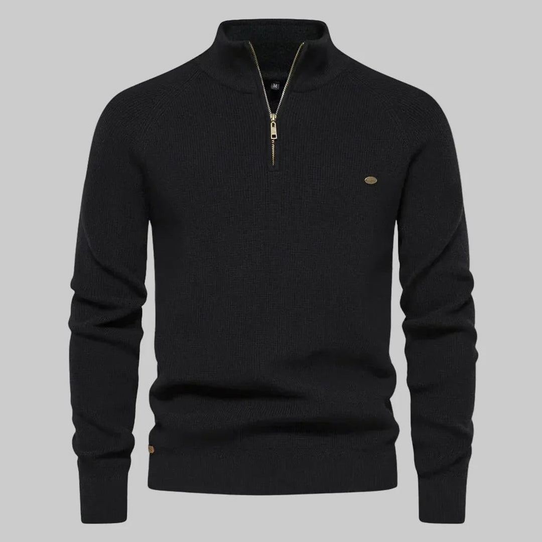 Men's Half-Zip Knitted Jumper Stand Collar Ribbed Pullover