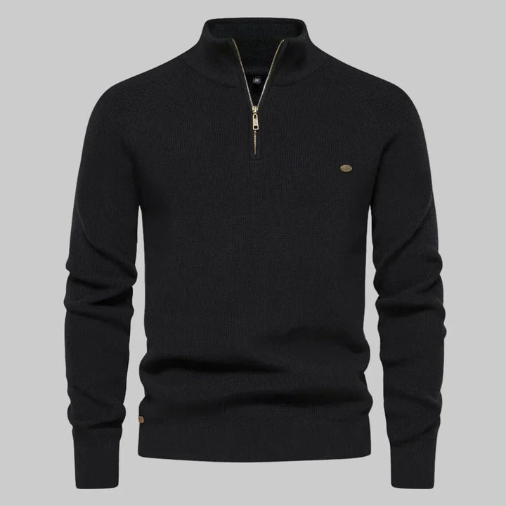 Men's Half-Zip Knitted Jumper Stand Collar Ribbed Pullover