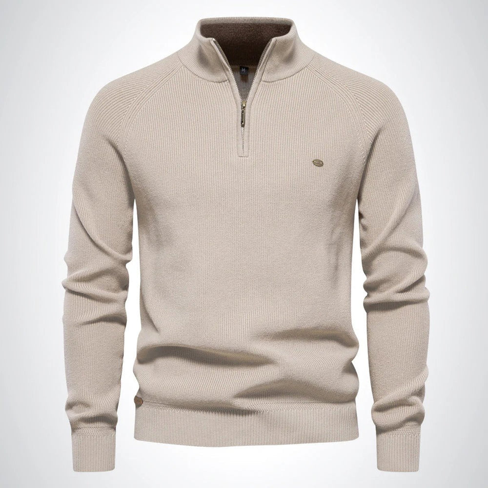 Men's Half-Zip Knitted Jumper Stand Collar Ribbed Pullover